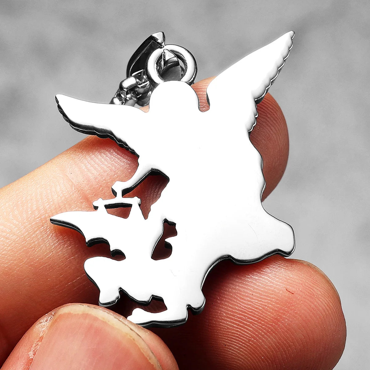 Angel St.Michael Satan Stainless Steel Men Necklaces Pendant Chain Powerful Amulet Vintage For Women Jewelry Gifts Wholesale