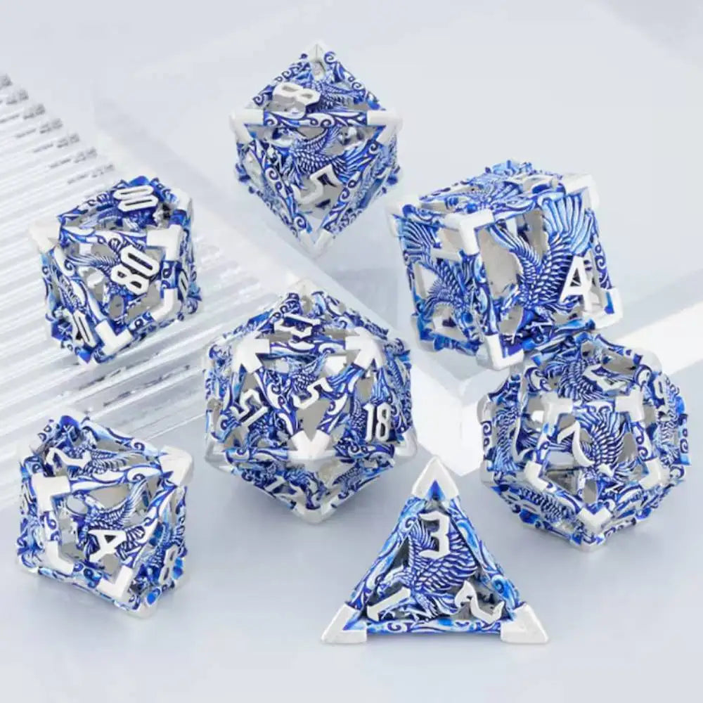 Hollow Metal Dice Set, 7PCS DND Dice set, polyhedral dice Set with box for Dungeons and Dragons RPG Role Playing Gaming Dice