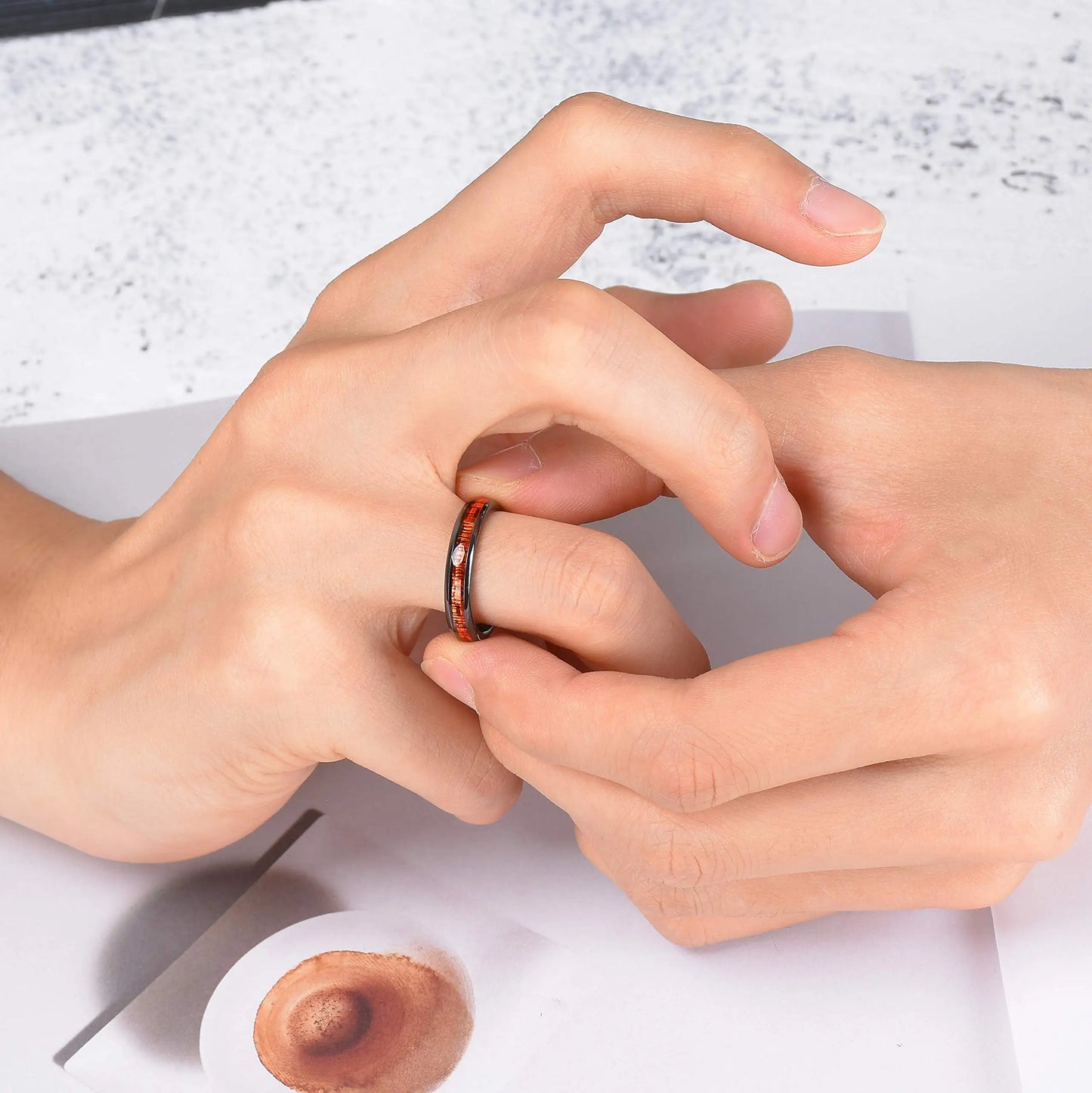 Simple Titanium Stainless Steel Rings For Men Women Koa Wood Inlay Luxury Wedding Band Engagement Rings Jewelry anillos mujer