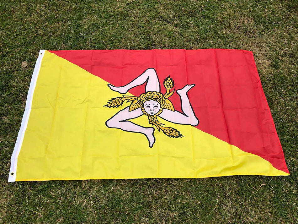 SKY FLAG  Sicily Flag 90x150cm 3x5ft Sicilia Sicilian Flags and Banners Italy Trinacria Symbol Sicily Flag for Decoration