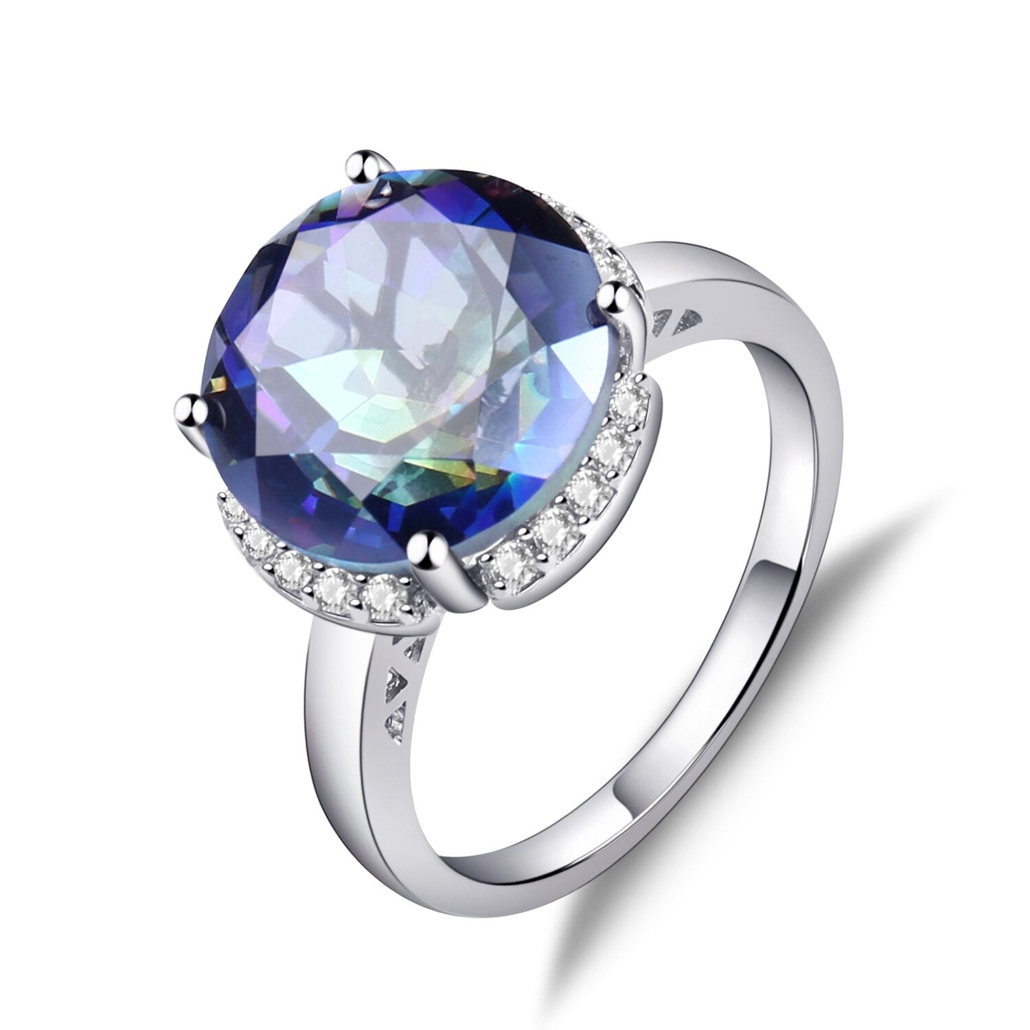 GEM&#39;S BALLET 925 Silver 585 14K 10K 18K Gold Ring 6.57Ct Natural Blueish Mystic Quartz Gemstone Engagement Rings For Women Mystic Quartz|925 Sterling Silver