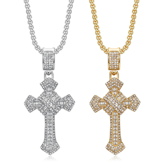 Stainless Steel Zircon Pendant Gold Plated Chain Creative Design Unisex Cross Necklace Couple Fashion Designer Jewelry