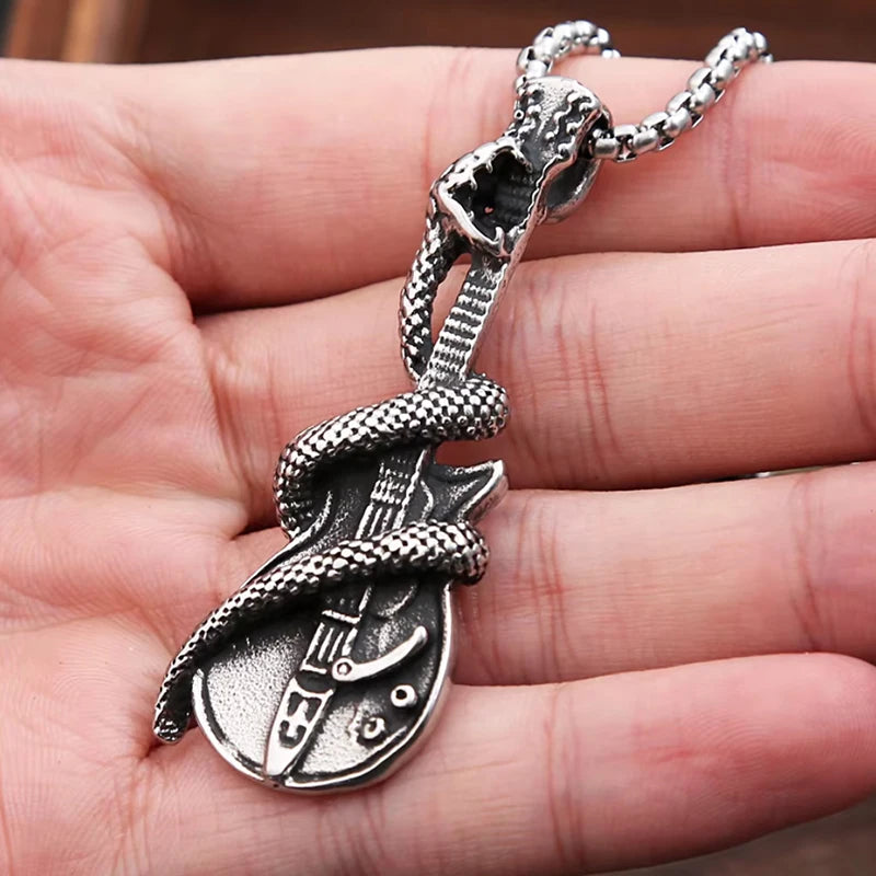 New Fashion Stainless Steel Black Violin Pendant for Men Women Halloween Gifts Gothic Biker Musical Instrument Necklaces Jewelry