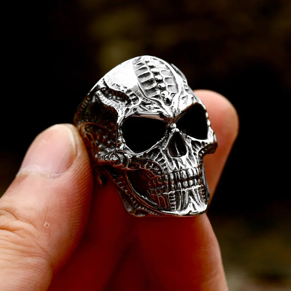 Vintage Pirate Signet Double Knife Skull Rings Men Stainless Steel Viking Compass Ring Biker Amulet Jewelry Gift Drop Shipping