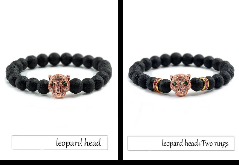 12 Style Bracelet Men Black Lava Healing Balance Beads Reiki Buddha Prayer Natural Stone Yoga Bracelet For Women Leopard Head