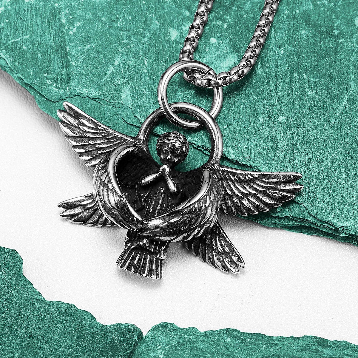 Pray for Angel Wings Stainless Steel Men Necklaces Pendant Chain Punk For Women Fashion Jewelry Gifts Wholesale Dropshiping