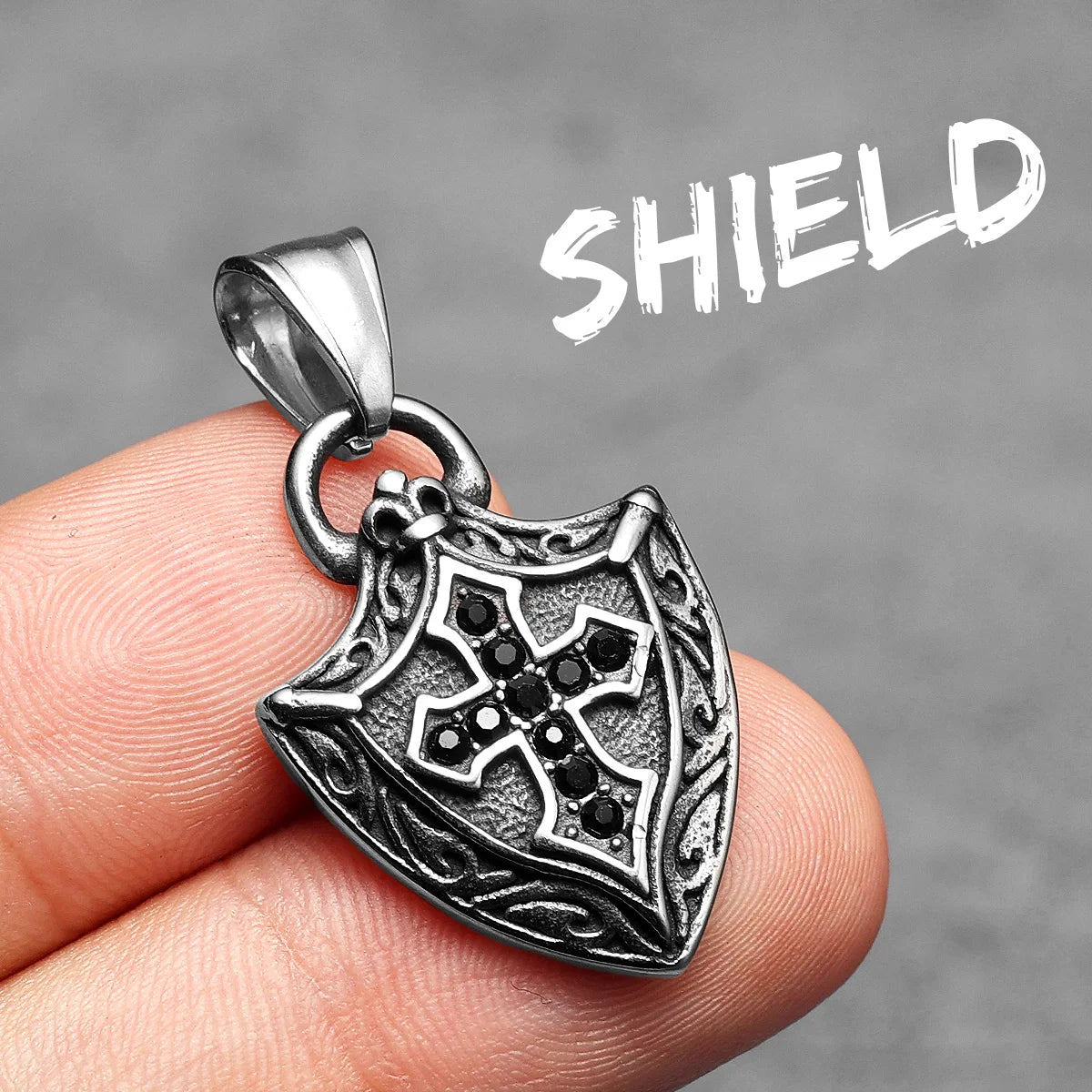 Cross Shield Amulets Gemstone Stainless Steel Men Necklaces Pendant Chain Punk For Women Fashion Jewelry Gifts Wholesale
