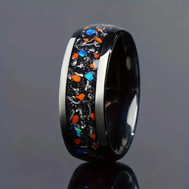 Fashion 8mm Men Stainless Steel Rings Inlay Colorful Abalone Shell Rings For Men Women Wedding Engagement Band Jewelry Gift