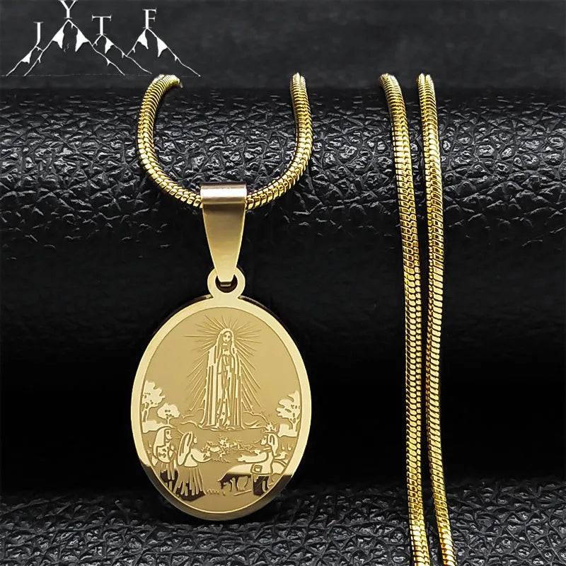 Virgin Mary Pendant Believer Necklace For Women Stainless Steel Religious Catholic Clavicle Chain Choker Necklaces Jewelry N2056