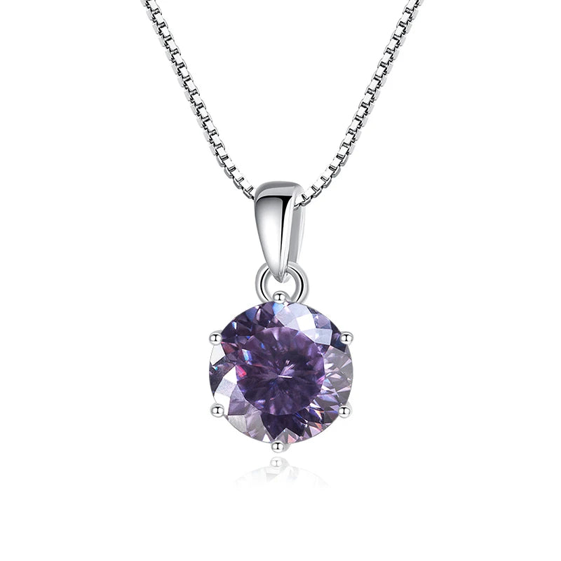 Butterflykiss 1CT 100 Faced Cut Moissanite Solitaire Drop Necklaces Gold Plated Pendant Real S925 Silver Chain Jewelry For Women light purple 1.0CT 45cm