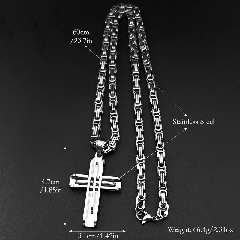 Jesus Christian Cross Pendant Necklaces for Men Stainless Steel Gold Color Hip Hop Chain Necklace Amulet Jewelry Collar Gift