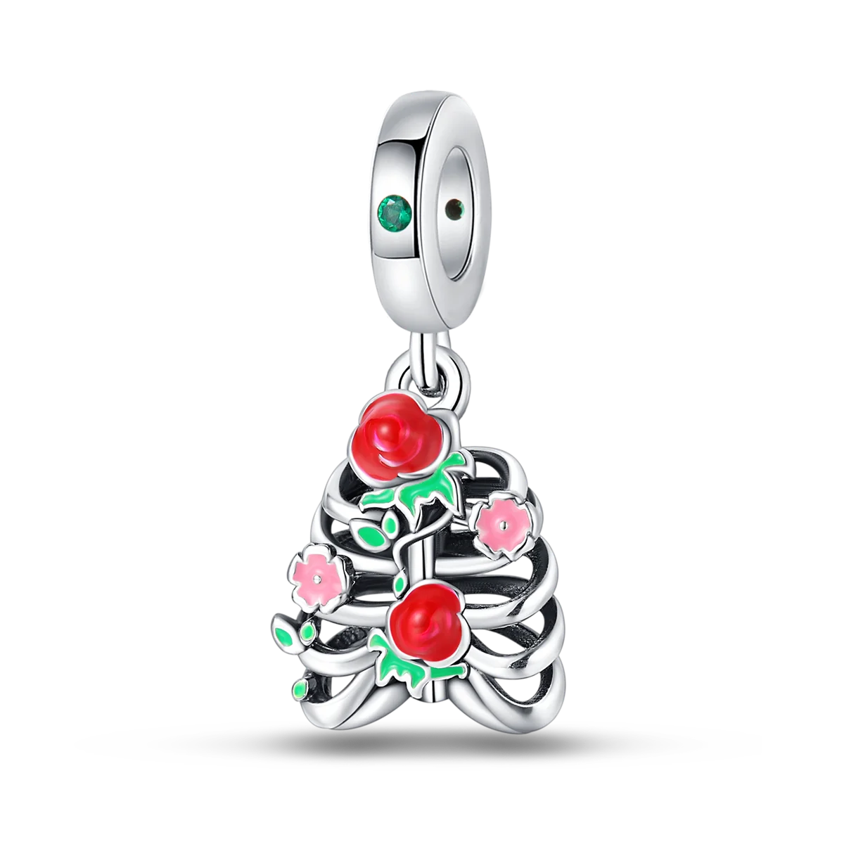 Heart & Organ Charm 925 Sterling Silver Red Rose Skull Dangle Pendant Dark Aesthetic Fit Bangle Bracelet Necklace DIY Jewelry