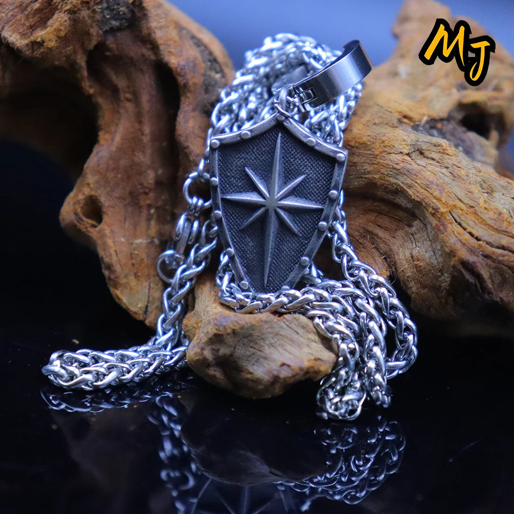 Vintage Skull Shield Pendant Necklace Stainless Steel Charms Punk Amulet North Star Necklace Jewelry Gift  Mainland China