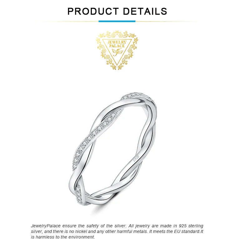 JewelryPalace Moissanite D Color Love Rope Infinity 925 Sterling Silver Stackable Band Ring for Woman Yellow Rose Gold Plated