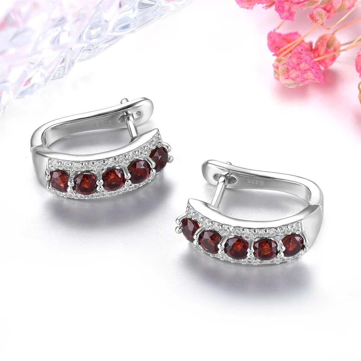 Natural Garnet Sterling Silver Clip Earring 1.5 Carats Genuine Birthstone Classic Design S925 Fine Jewelrys Birthday Gifts