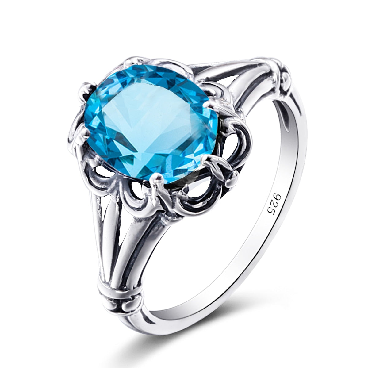 100% 925 Sterling Silver Rings Oval Design Garnet Bohemian Handmade Victoria Wieck Rings For Women Fine Jewelry Blue Topaz