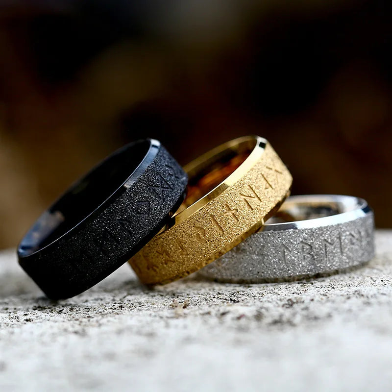 Vintage Odin Norse Viking Amulet Rune Rings For Men Stainless Steel Frosted Finger Ring Wedding Jewelry Valentine's Days Gifts