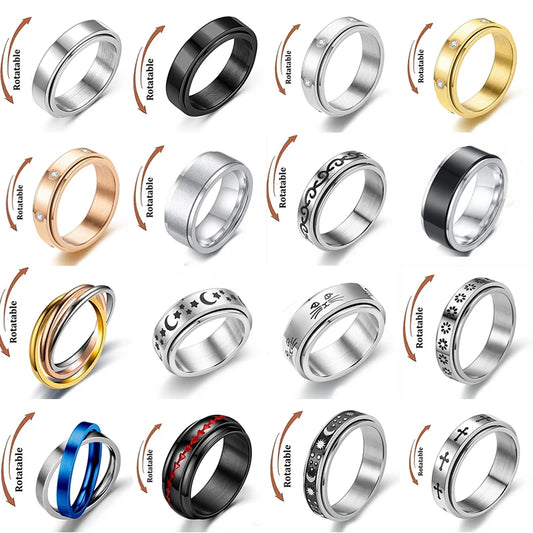 Anti Stress Anxiety Fidget Spinner Couple Rings Rotate Freely Jewelry for Men Women Stainless Steel Knuckle Ring Wedding Bague