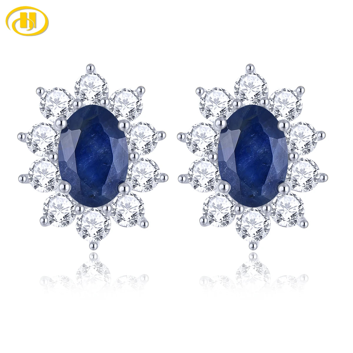 Natural Precious Blue Sapphire Sterling Silver Stud Earring 1.2 Carats Genuine Gemstone Women Birthday Anniversary Fine Jewelry