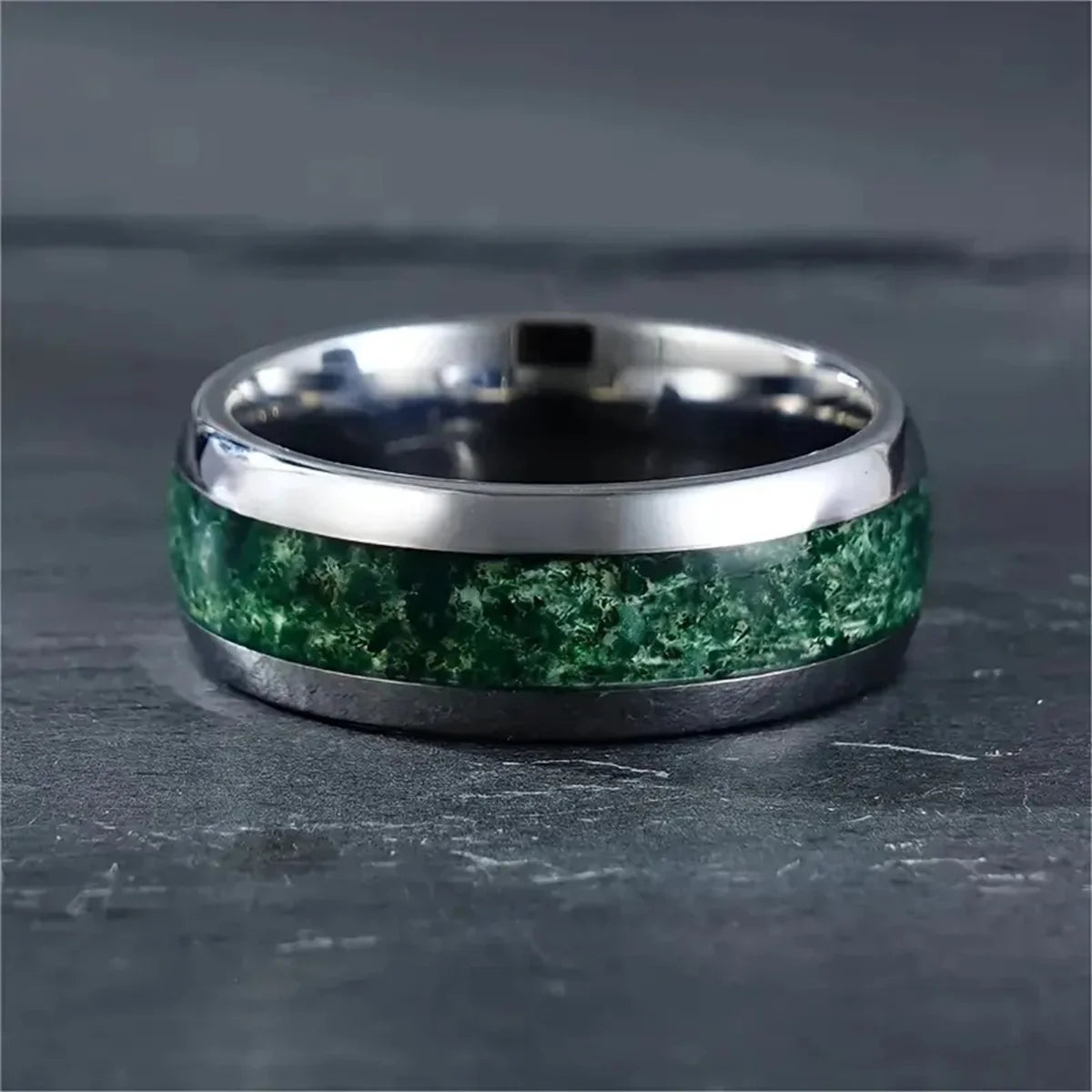 Fashion 8mm Men Titanium Wedding Rings Green Shell Inlay Stainless Steel Rings For Men Wedding Band Anniversary Birthday Gifts