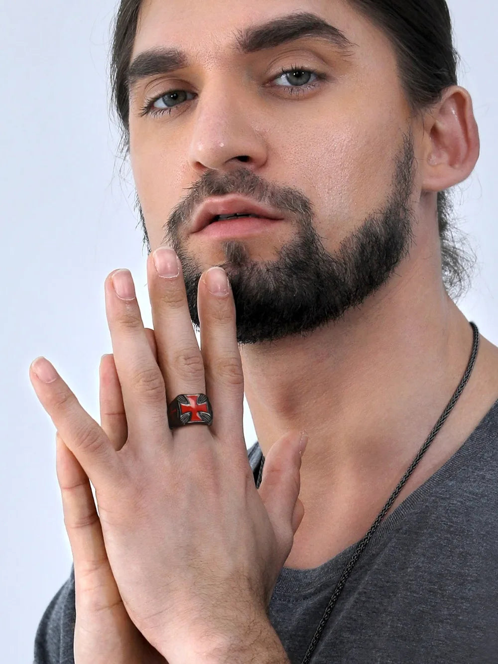 U7 Stainless Steel Square Knight Templar Rings Black Red Glaze Cross The Temple of Solomo Signet Ring Vintage Style Jewelry Gift