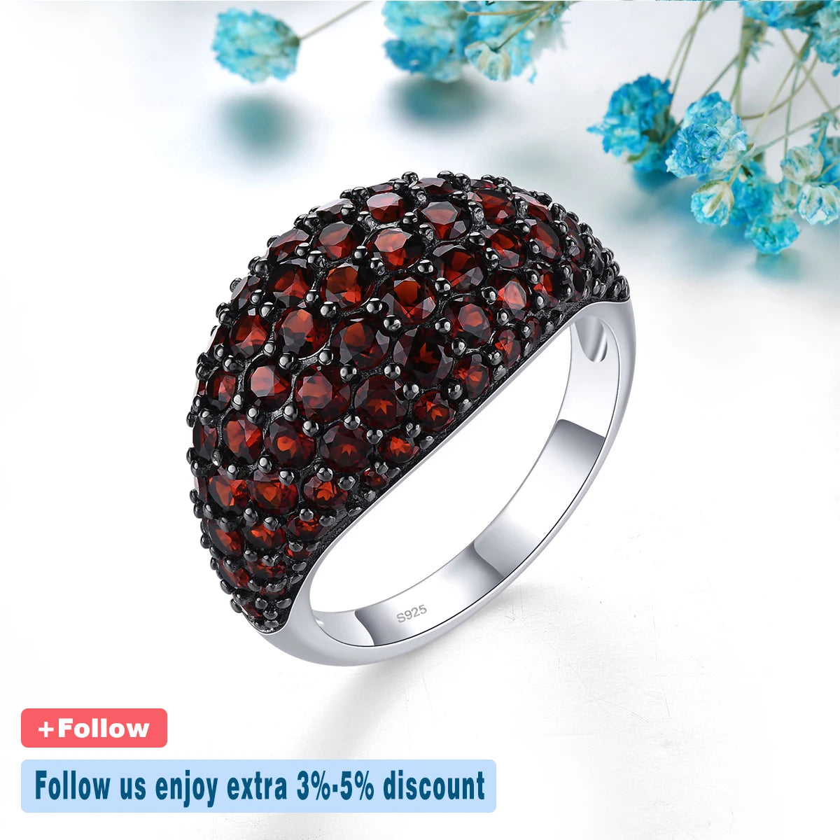 Natural Red Garnet Solid Sterling Silver Rings 4 Carats Genuine Gemstone Black Prong Setting Women Classic Special Fine Jewelrys