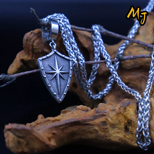 Vintage Skull Shield Pendant Necklace Stainless Steel Charms Punk Amulet North Star Necklace Jewelry Gift  Mainland China