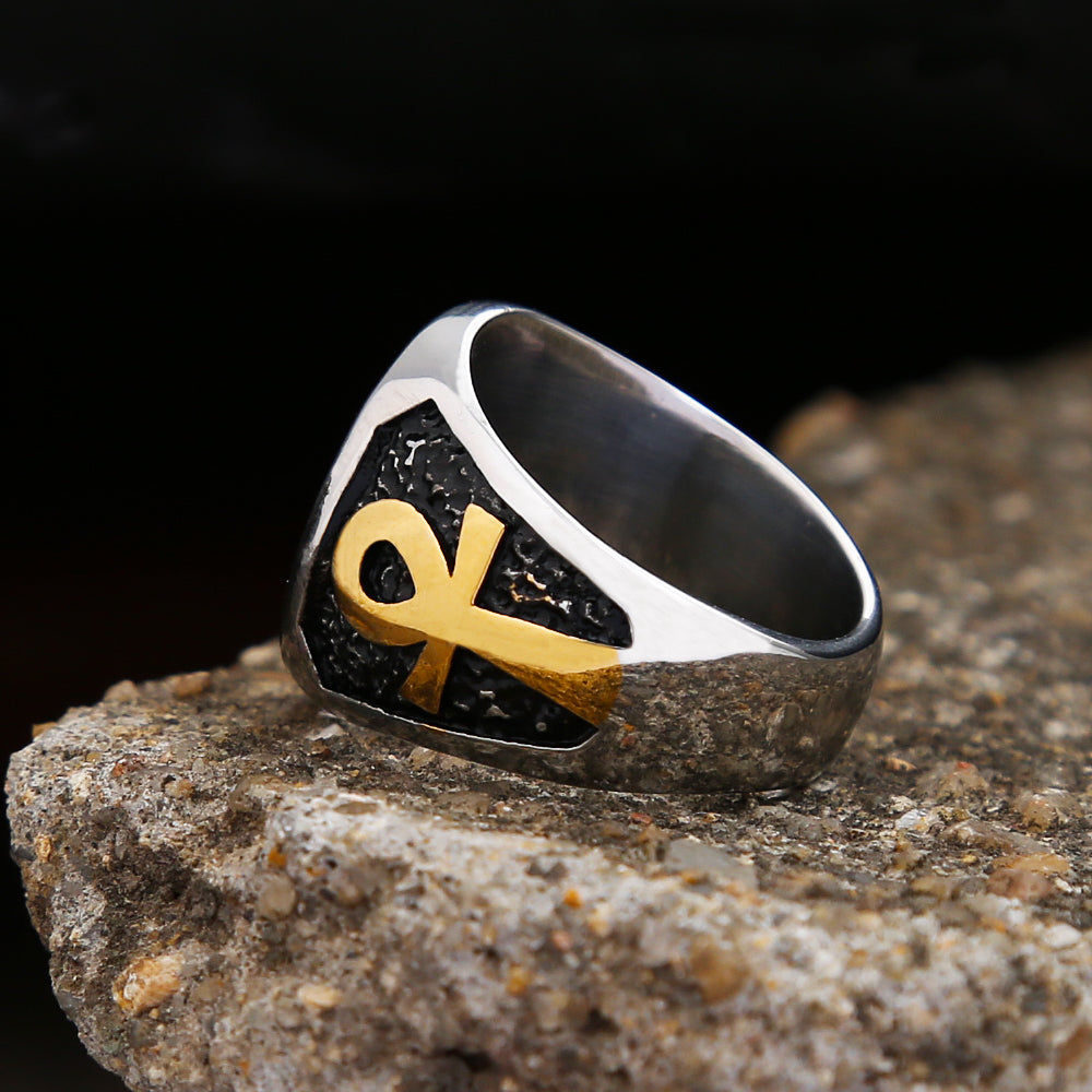 Egyptian Vintage Men Eye Of Horus Ring Fashion Stainless Steel Ankh Cross Ring Punk Biker Amulet Jewelry Gift