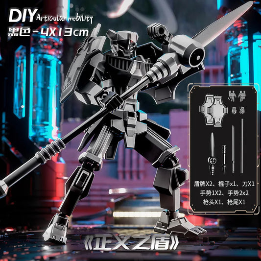 DIY Creative Ancient Roman Style Multi Joint Mobile building Justice Shield Mech Toy Assembly Model Handmade for children gifts