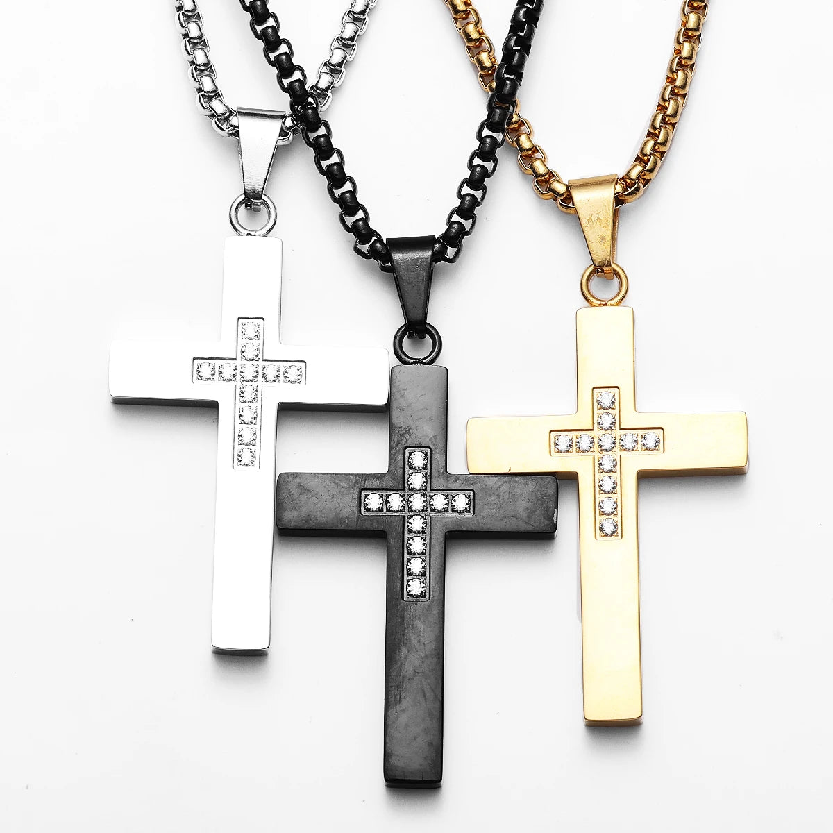 Cross Simple Gemstone Stainless Steel Men Necklaces Pendant Chain Punk For Women Fashion Jewelry Gifts Wholesale Dropshiping