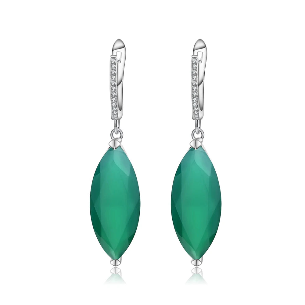 GEM'S BALLET 22.90Ct Marquise Natural Green Agate Gemstone Drop Earrings 925 Sterling Silver Earrings For Women Fine Jewelry Green Agate 925 Sterling Silver CHINA