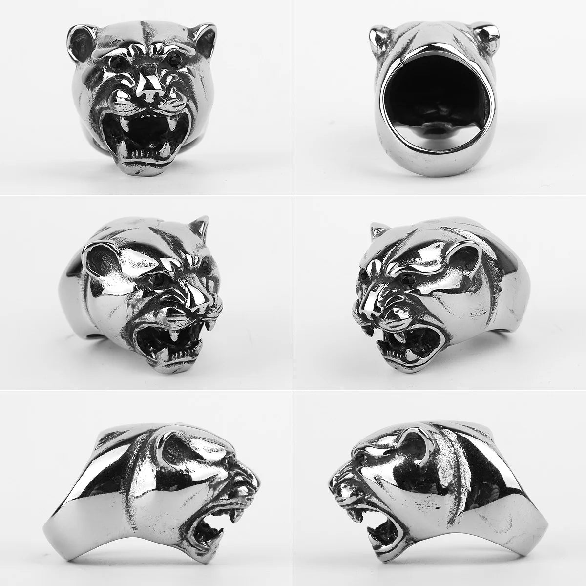 Leopard Ring Stainless Steel Men Jaguar Rings Wild Animal Punk Rock for Male Party Jewelry Halloween Accessories