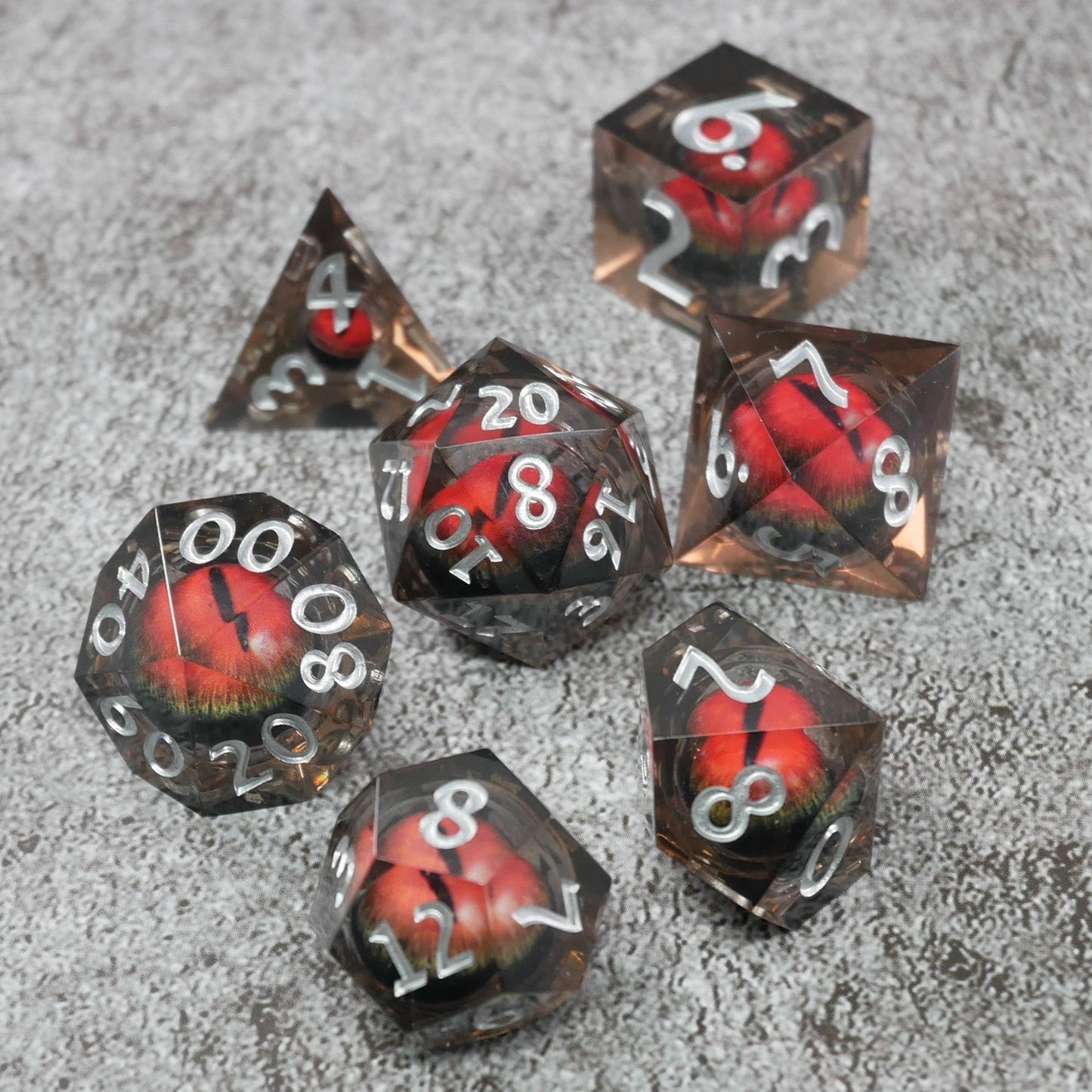Smaug's Eye |  7 Piece Moving Eye DnD Dice Set | Acrylic RPG Gaming Dice