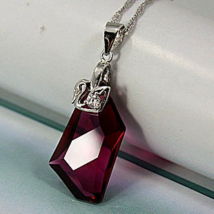 Wine Red Crystal Women's Sterling Silver Necklace Short Pendant Champagne Gold