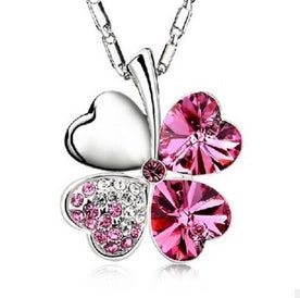 Four-Leaf Clover New Crystal Women's Necklace White Zircon Four-Leaf Clover Rose Red