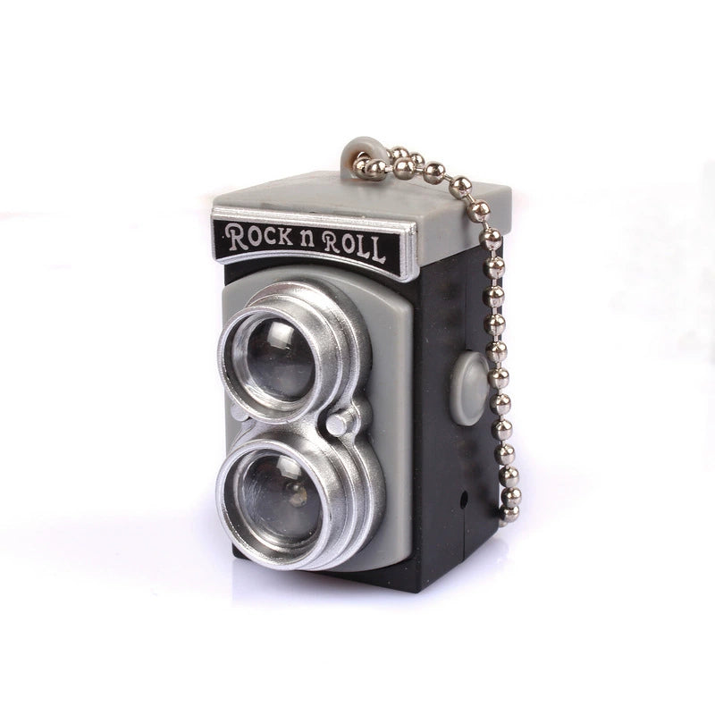 BS-034 Retro Camera Shape Pendant Sound Luminous Creative Gift Accessories SLR Camera Keychain Grey(Flat circle)