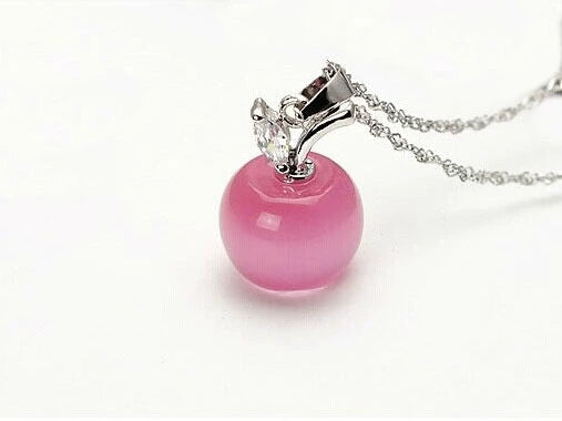 Four-Leaf Clover New Crystal Women's Necklace White Zircon Pink Apple