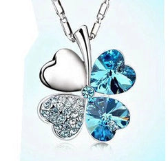 Four-Leaf Clover New Crystal Women's Necklace White Zircon Four-Leaf Clover Lake Blue