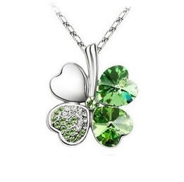 Four-Leaf Clover New Crystal Women's Necklace White Zircon Four-leaf clover green