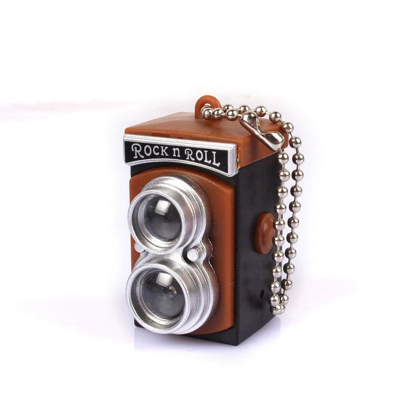 BS-034 Retro Camera Shape Pendant Sound Luminous Creative Gift Accessories SLR Camera Keychain Brown(Flat circle)