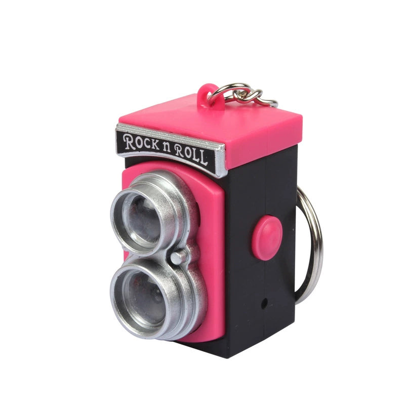 BS-034 Retro Camera Shape Pendant Sound Luminous Creative Gift Accessories SLR Camera Keychain Powder(Flat circle)