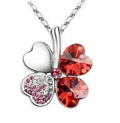 Four-Leaf Clover New Crystal Women's Necklace White Zircon Four-Leaf Clover Red