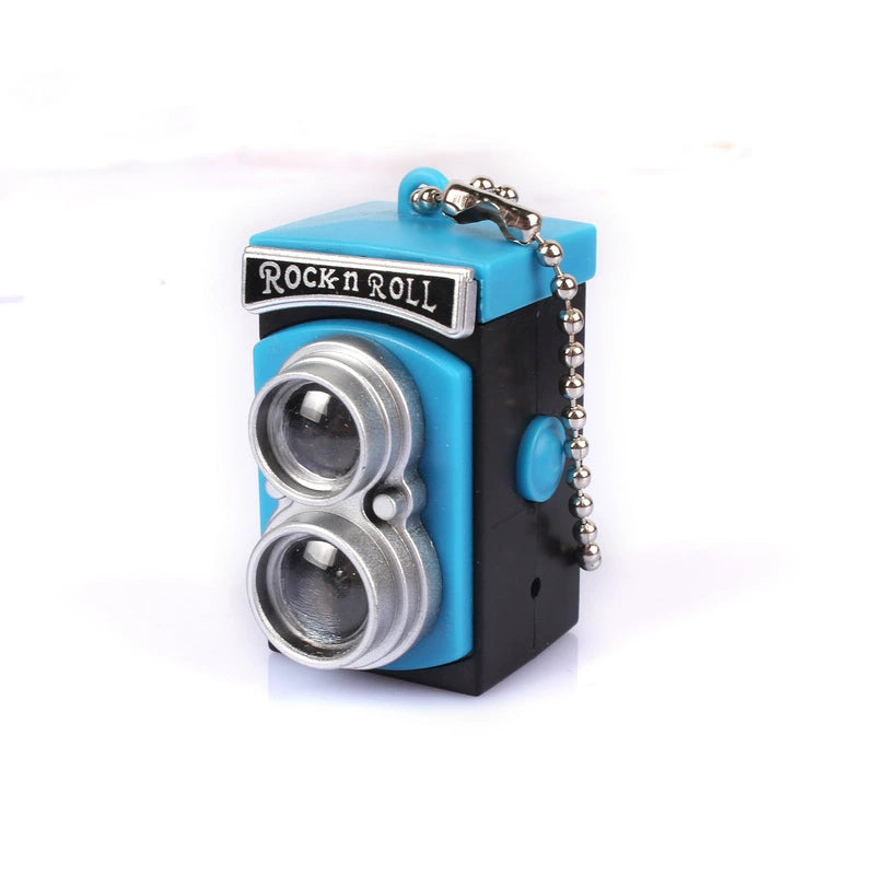 BS-034 Retro Camera Shape Pendant Sound Luminous Creative Gift Accessories SLR Camera Keychain Blue(Flat circle)