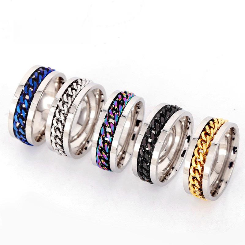 Ring Open Bottle Open Beer Ring Rotatable Decompression Men's Rotatable Chain Titanium Steel Ring Stainless Steel Jewelry