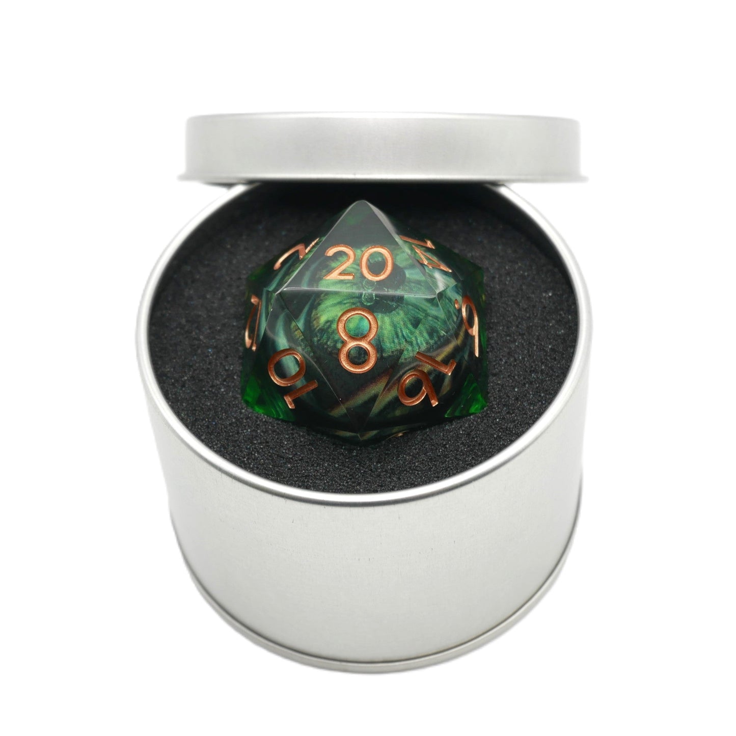 Green Slaadi's Eye - Giant D20 Moving Eye DnD Dice | Acrylic RPG Gaming Dice