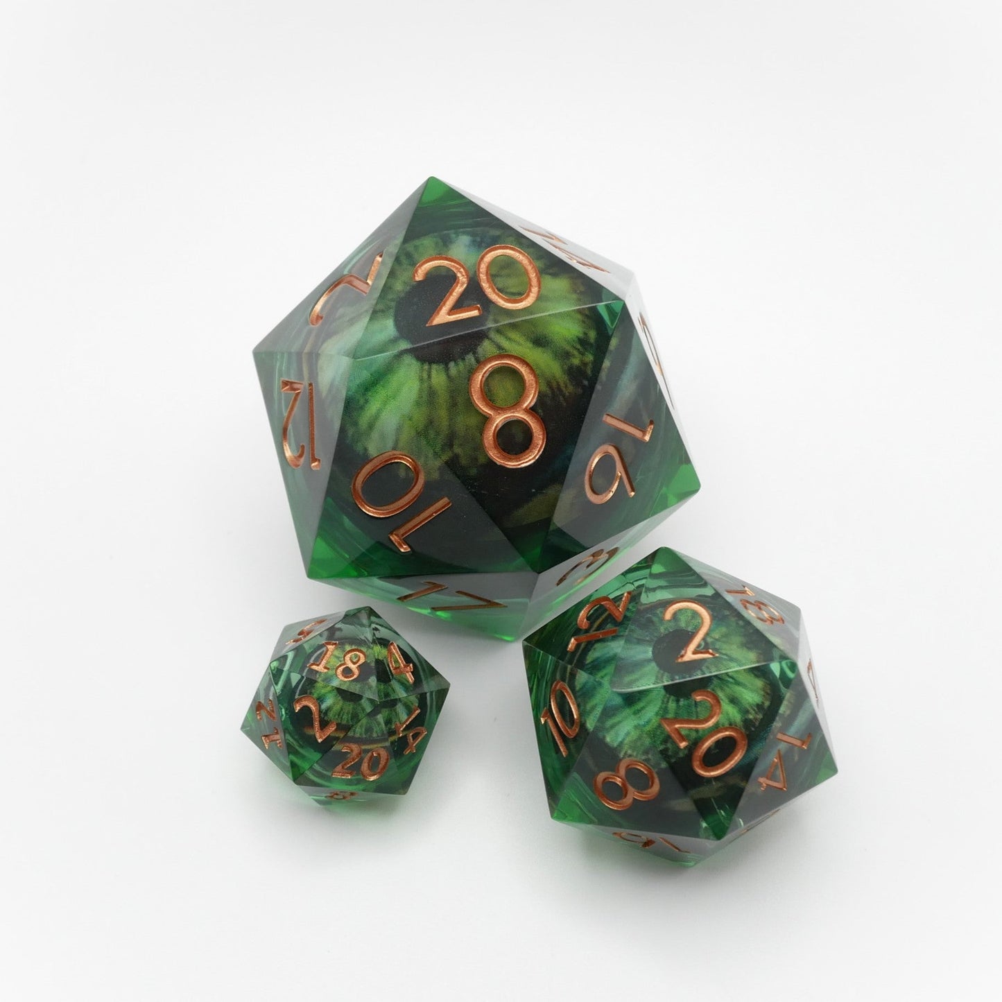 Green Slaadi's Eye - Giant D20 Moving Eye DnD Dice | Acrylic RPG Gaming Dice