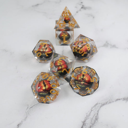 Xanathar's Eye |  7 Piece Moving Eye DnD Dice Set | Acrylic RPG Gaming Dice