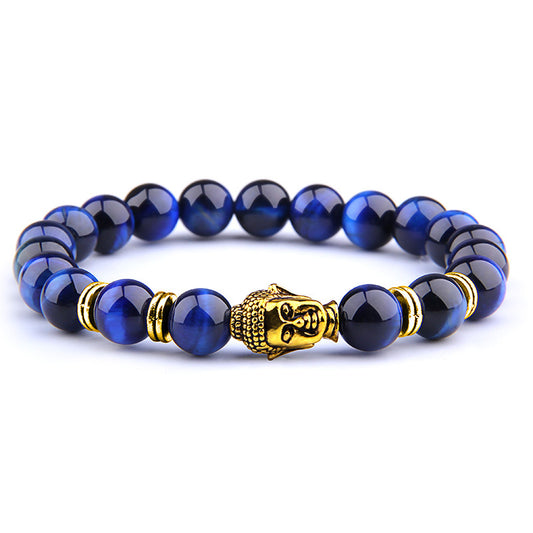 Buddha Head Elastic Charm Beads Gemstone Bracelet A