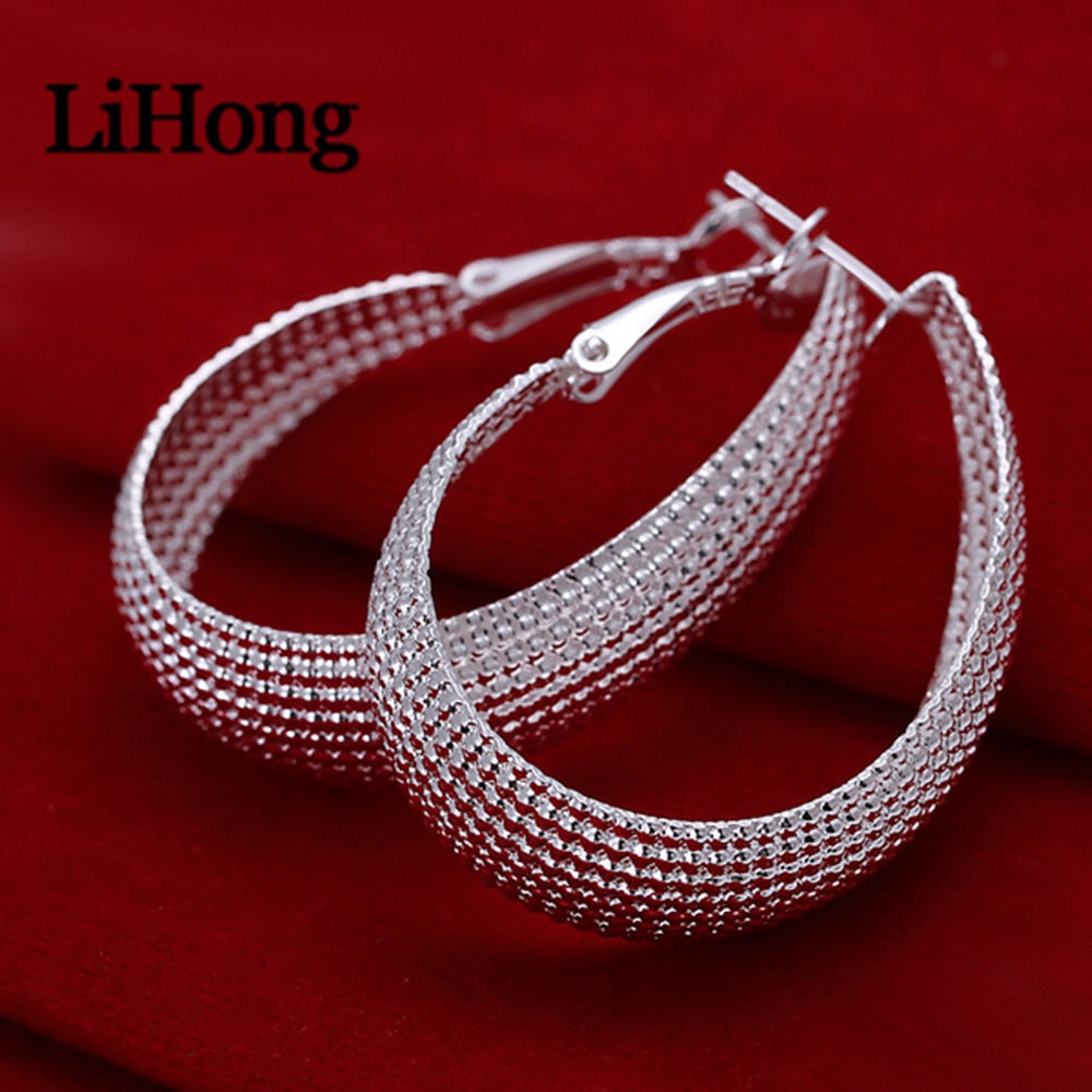 Fashion 925 Sterling Silver Earrings U Shape Mesh Earrings For Woman Party Wedding Beads Gift Charm Jewelry Default Title