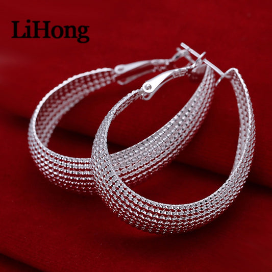 Fashion 925 Sterling Silver Earrings U Shape Mesh Earrings For Woman Party Wedding Beads Gift Charm Jewelry Default Title